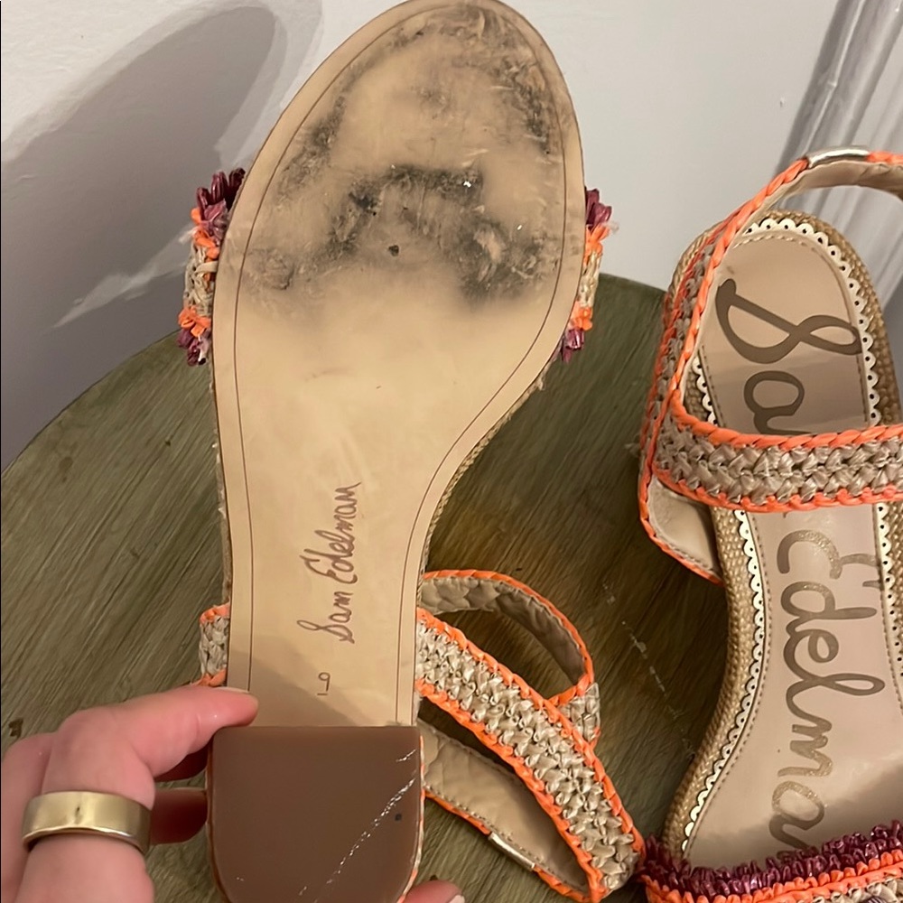 Sam Edelman Rattan Heels with Vibrant Design Orange and Purple - Picture 5 of 8
